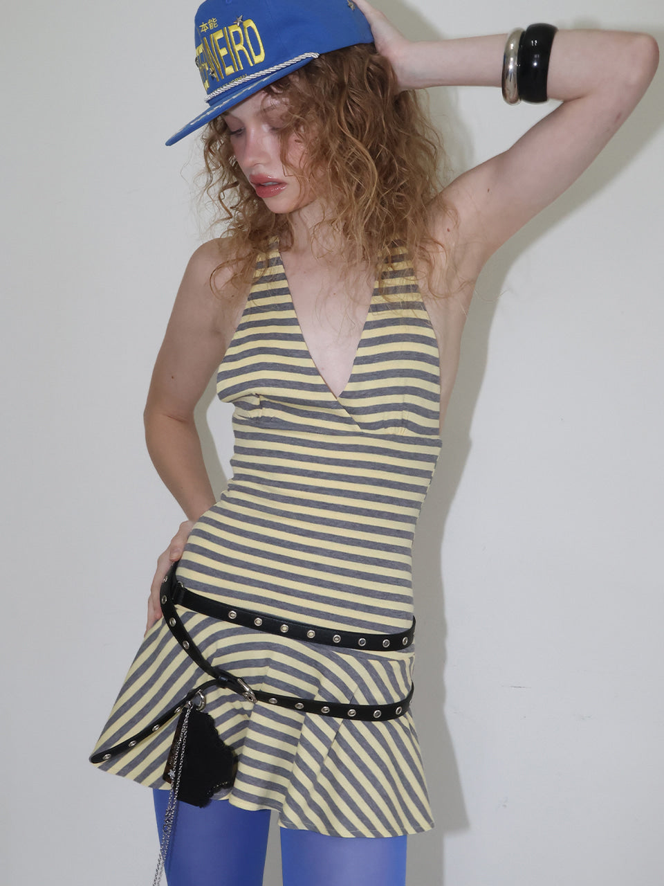 【CRANK】LOW BACK STRIPE HALTER DRESS
