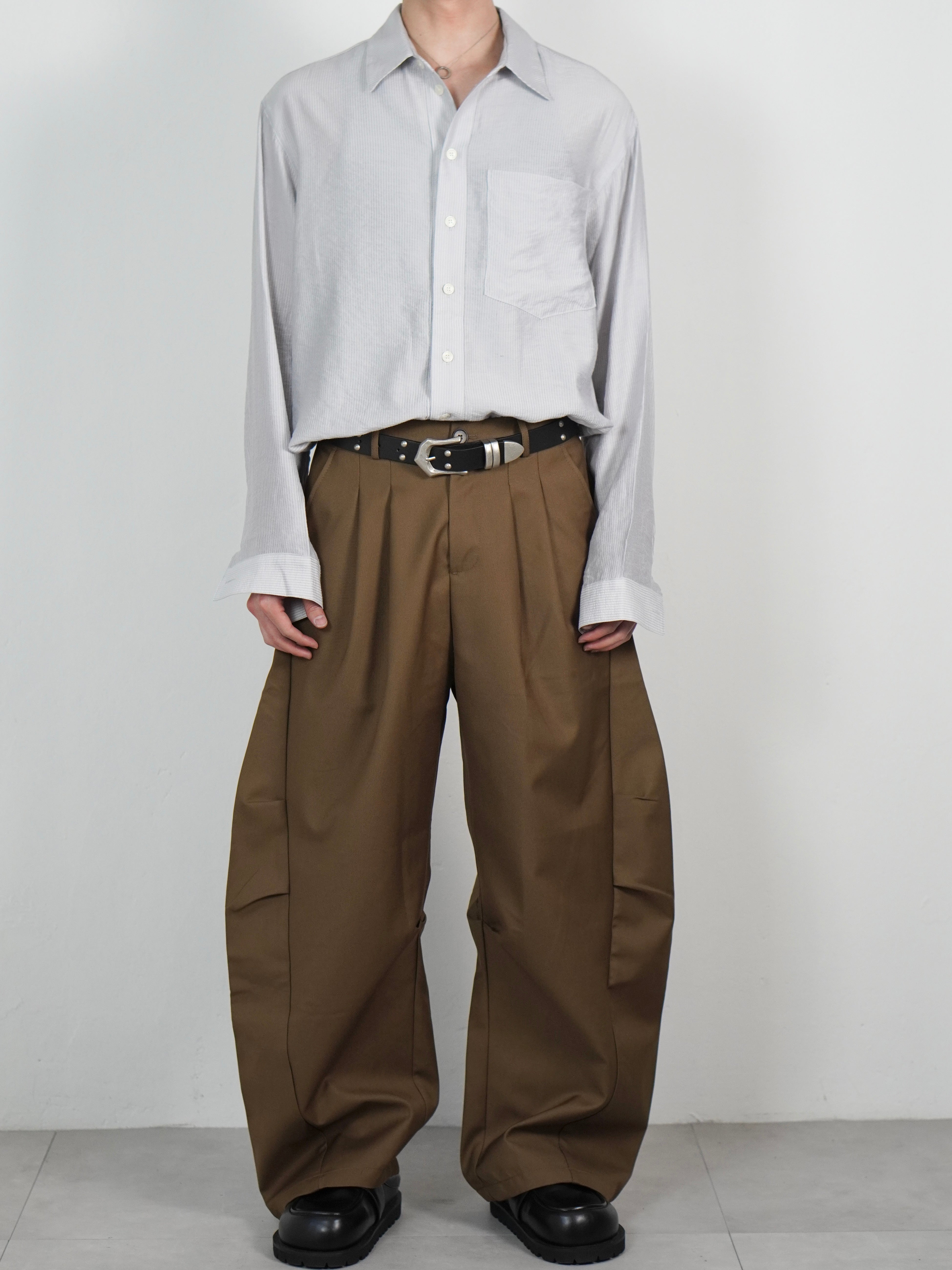 5/8 20:00 発売 受注制【Chikashitsu +】soft cropped stripe shirt (3color)