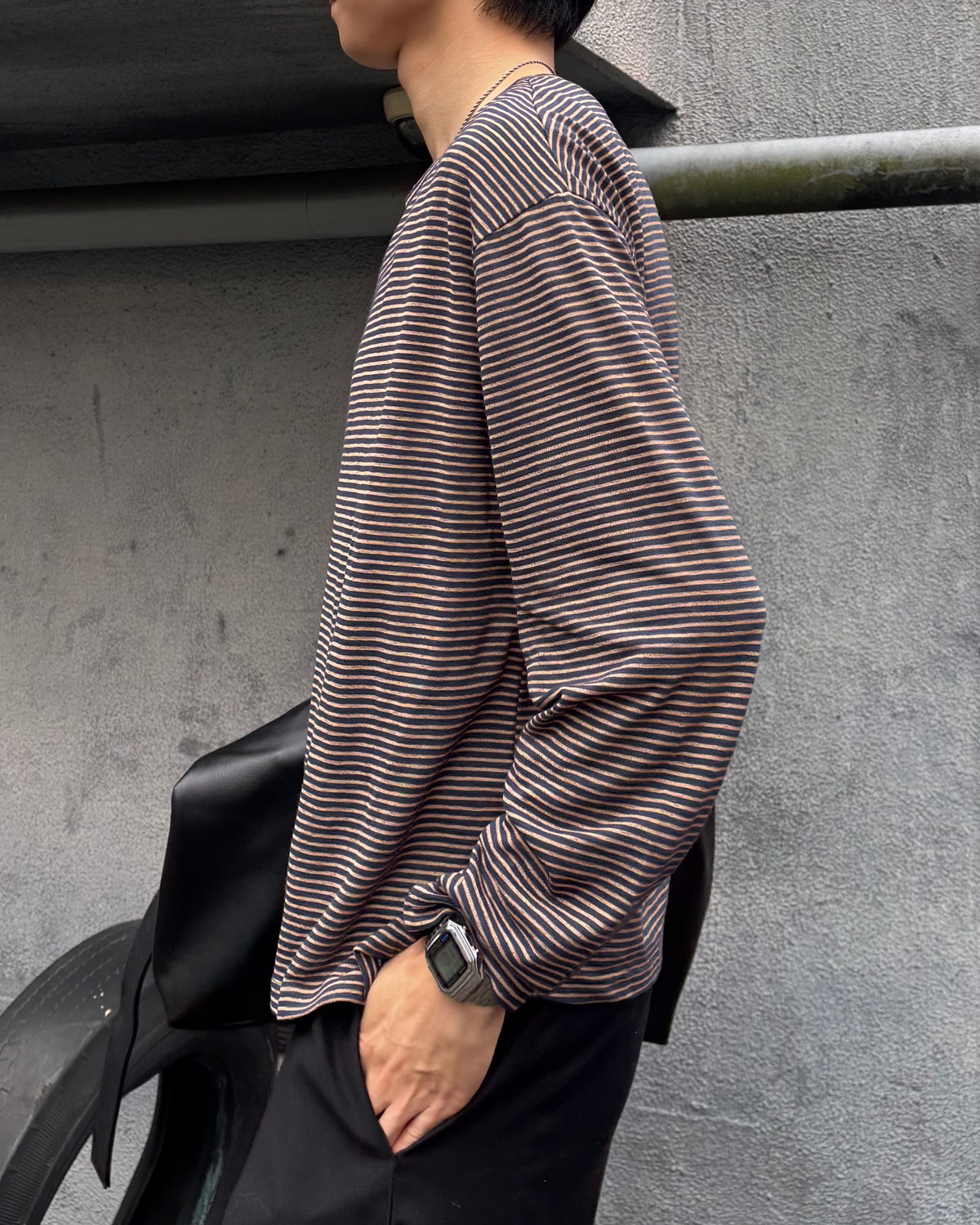 東京店WEB限定受注制【Chikashitsu +】cropped border long sleeve tee (2color)
