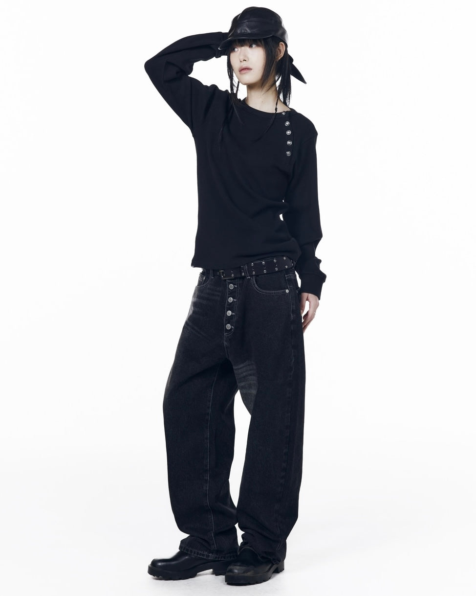【AAKAM】Slant Henry Neck Long Sleeve