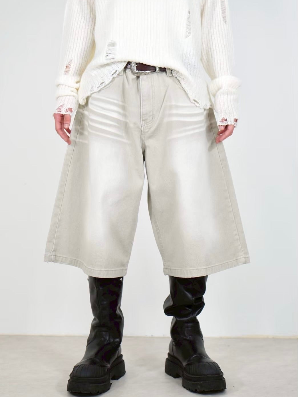 受注制【Chikashitsu +】8-length bermuda denim pants (2color)