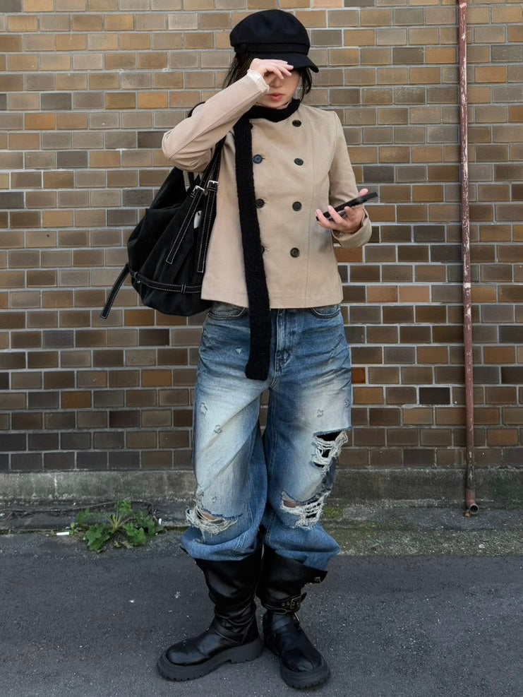 受注制【OaKS】low-neck slim-fit jacket (3color)