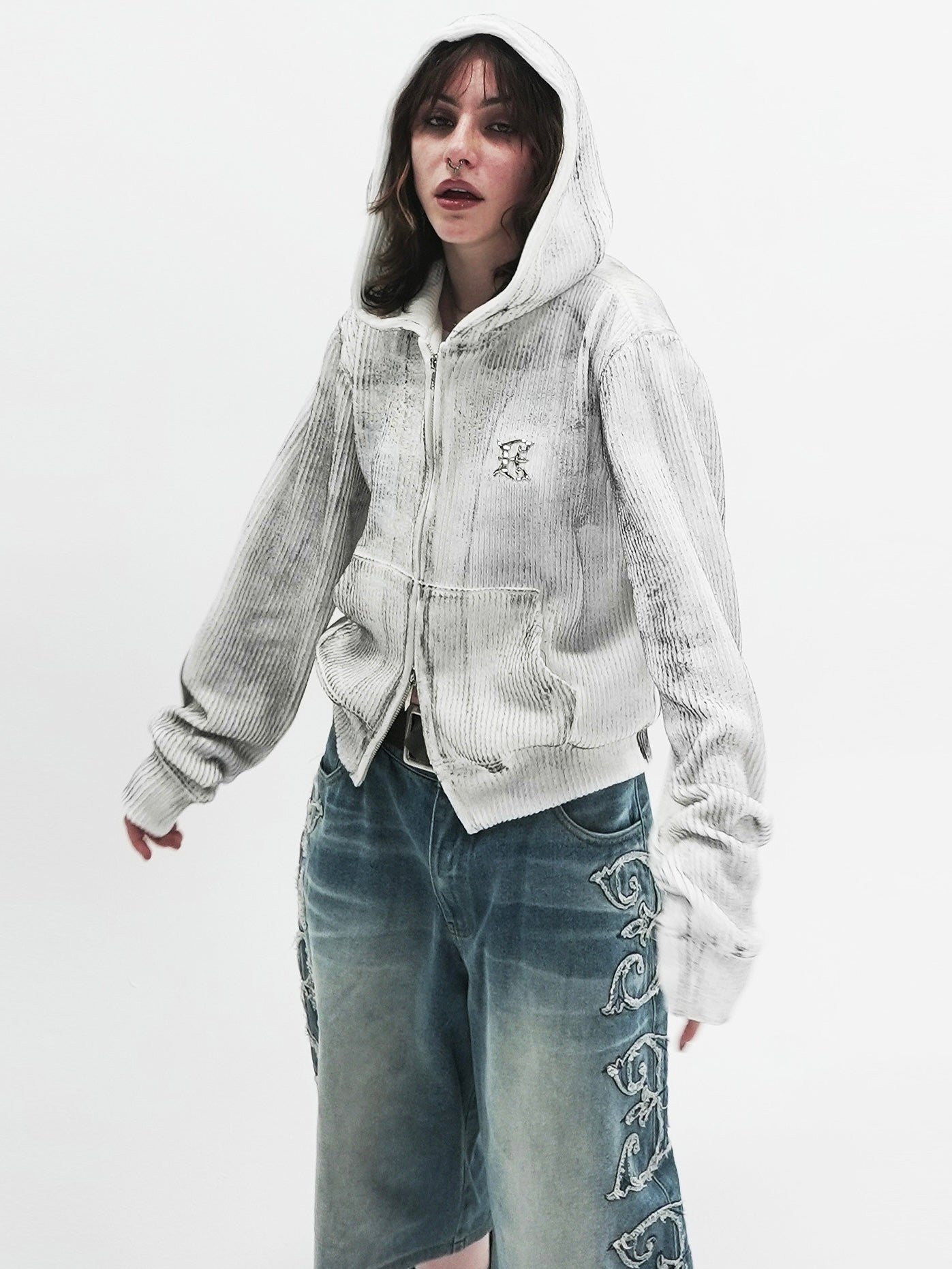 【E RIN AI E】E ASH KNIT HOODIE ZIP UP
