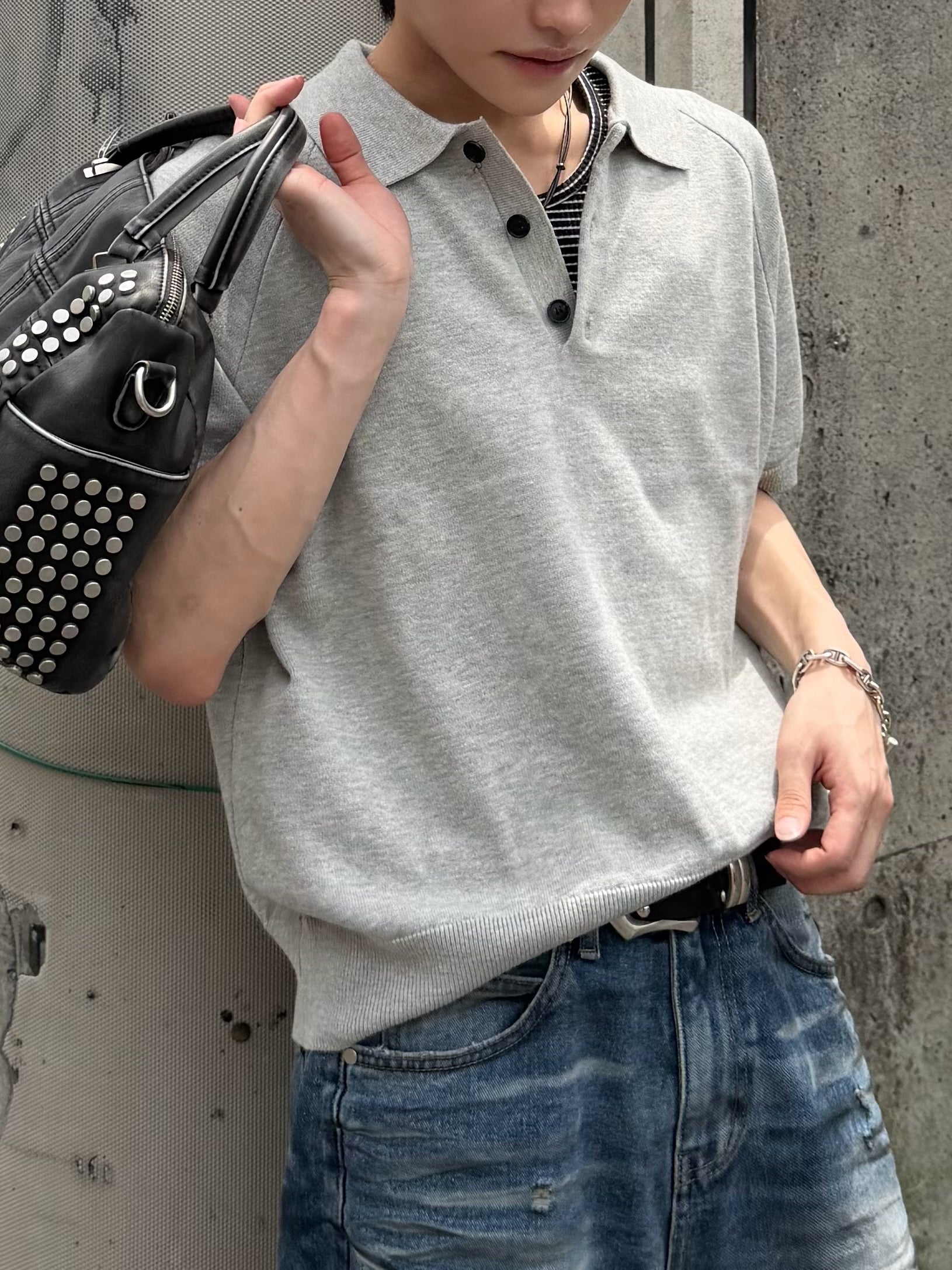 東京店WEB限定受注制【Chikashitsu +】cropped knit poloshirt (3color)