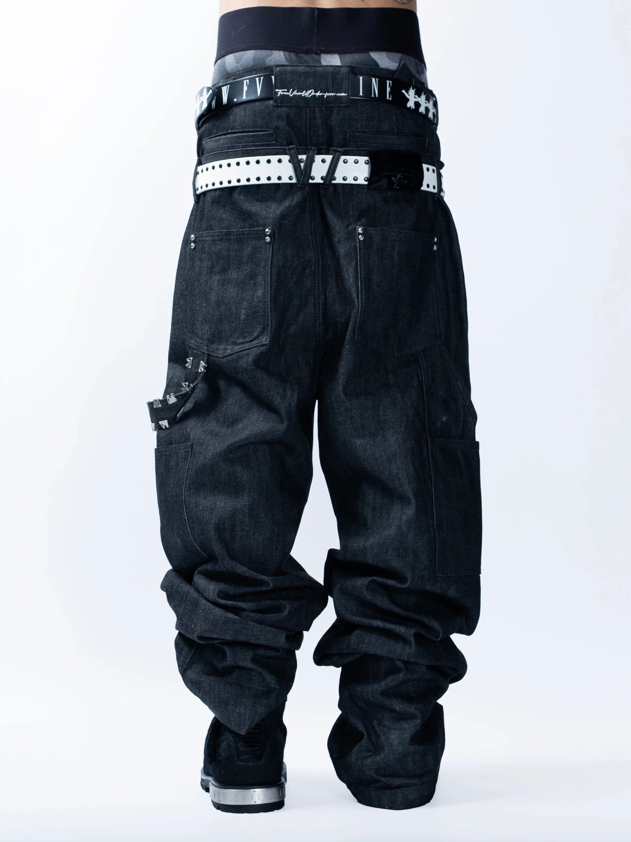 【F.V.V.O】Skeleton Hand & Spikes Leather Belt