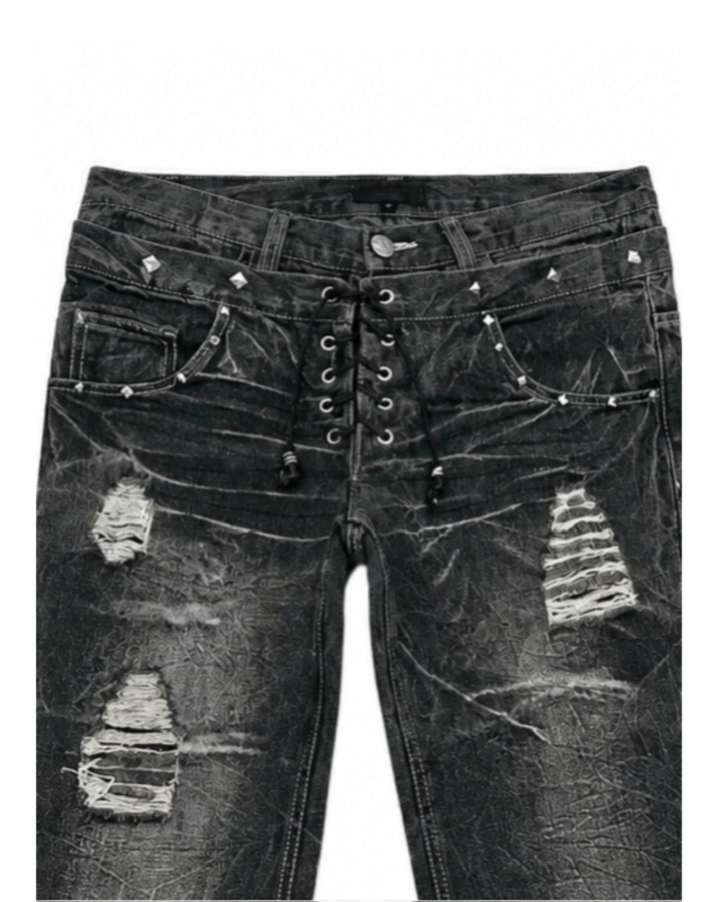 国際配送【Never mind the XU】Double waist  laceup flare denim pants