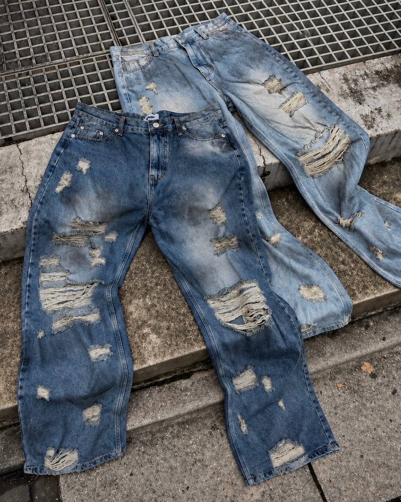 受注制【Never mind the XU】OIL WASH DISTRESSED DENIM (2color)