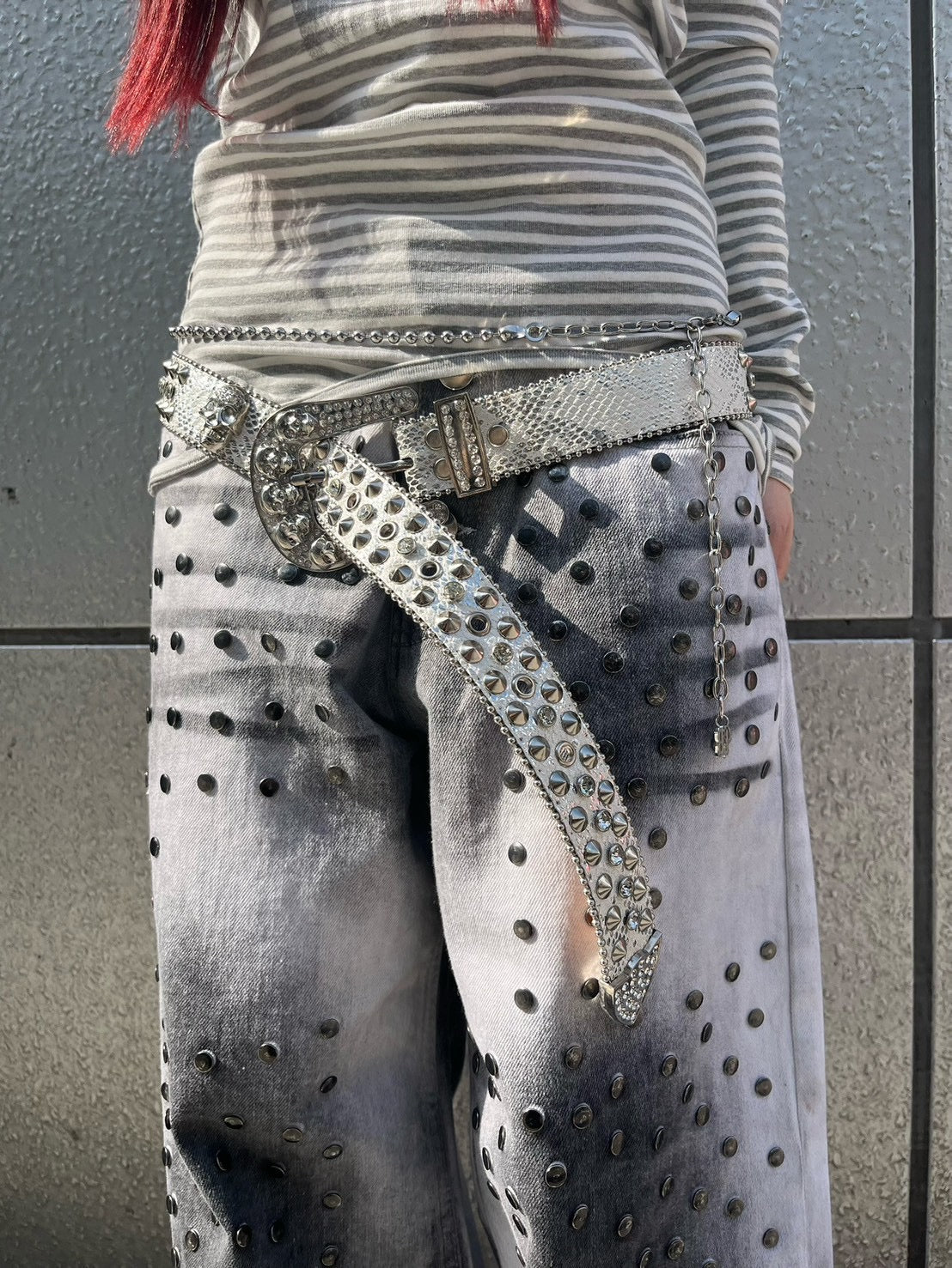 国際配送【BABY09】 Skull Studded Belt (3color)