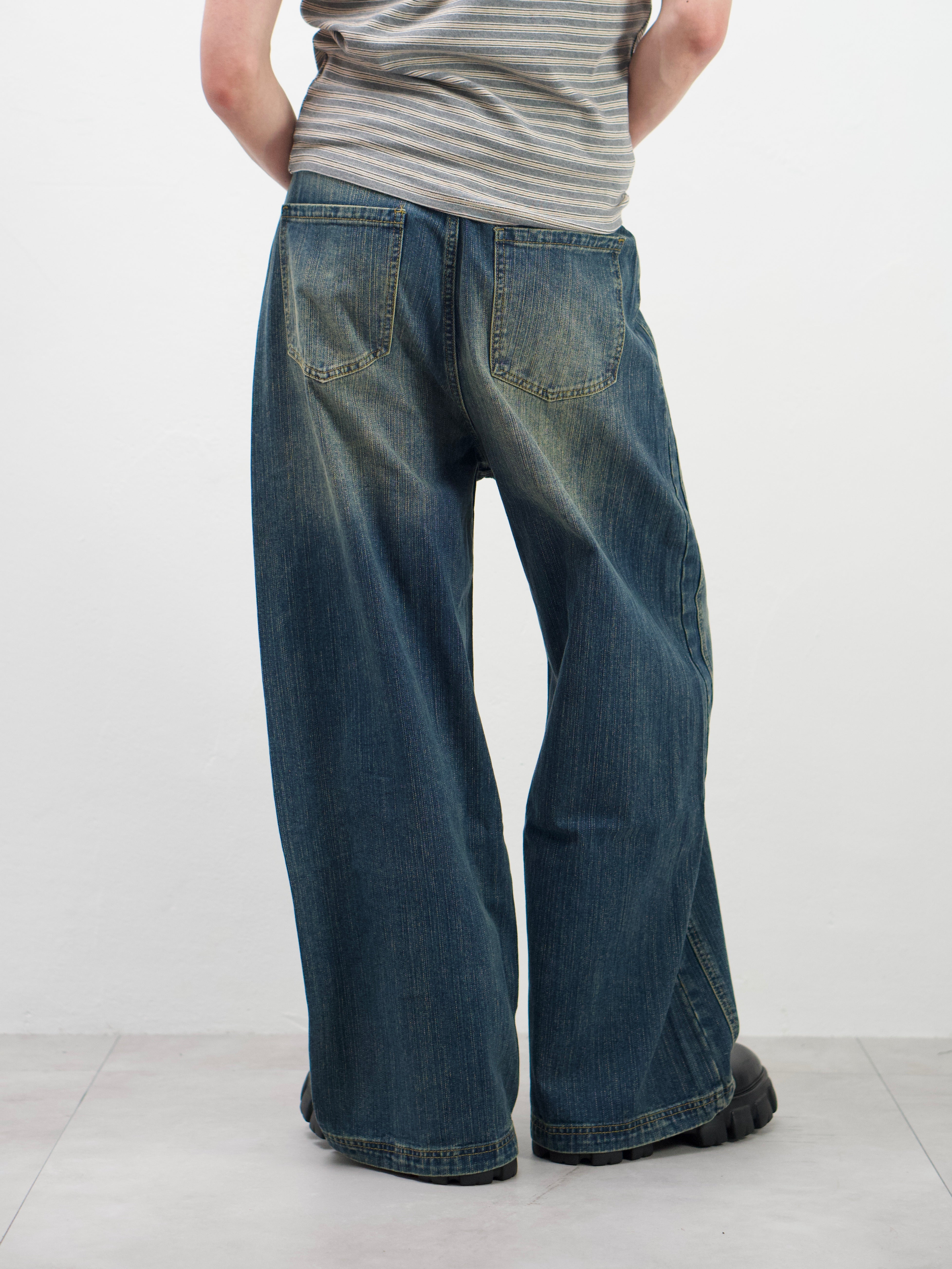 受注制【Chikashitsu +】double slub wide denim pants
