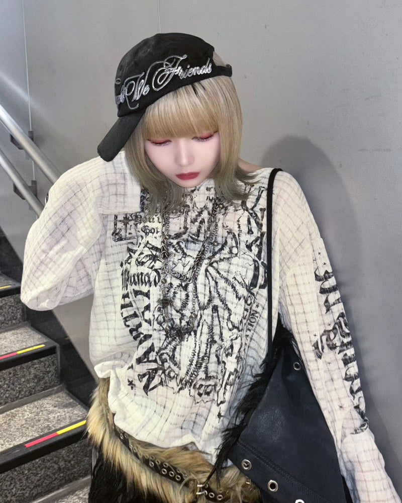 【BABY09】lettering see-through tops (2color)