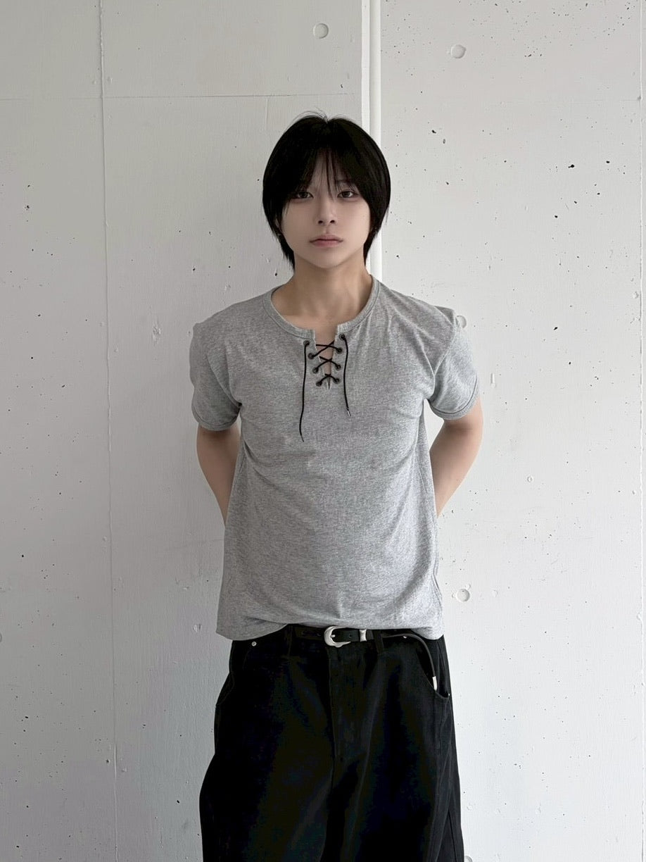 受注制【LUV CODE】lace up neck tee (4color)