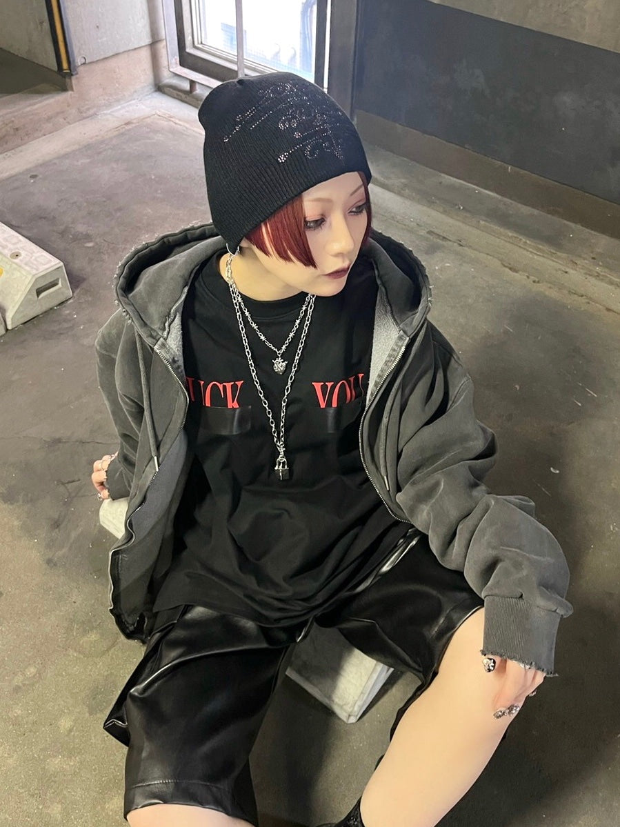 受注制【Never mind the XU】damage zip hoodie (3color)