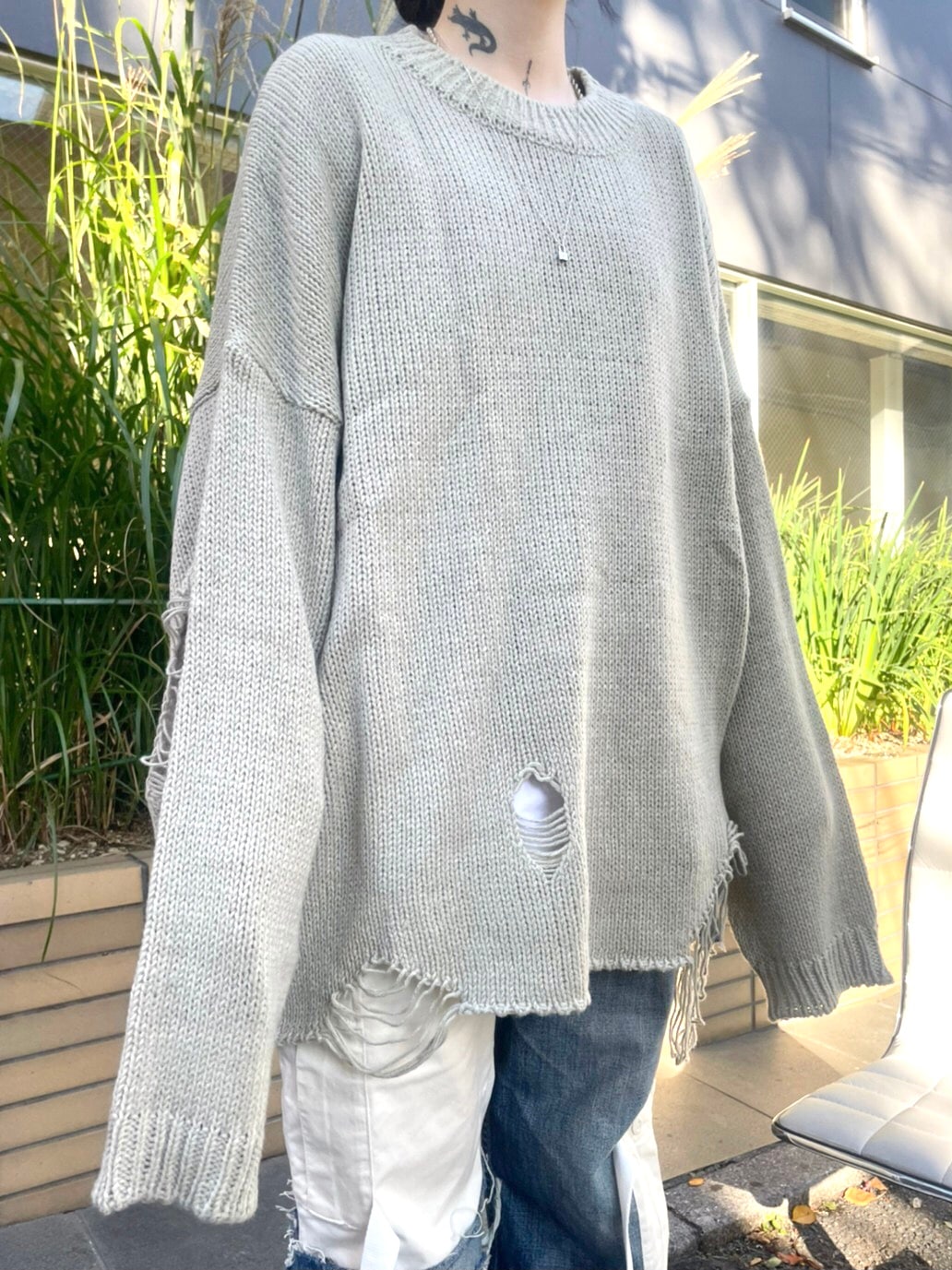 受注制【Never mind the XU】damage knit (2color)