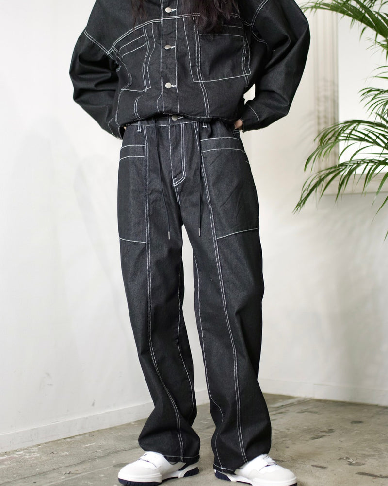 受注制【Chikashitsu +】set up stitch denim easy pants