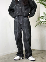 受注制【Chikashitsu +】set up stitch denim easy pants