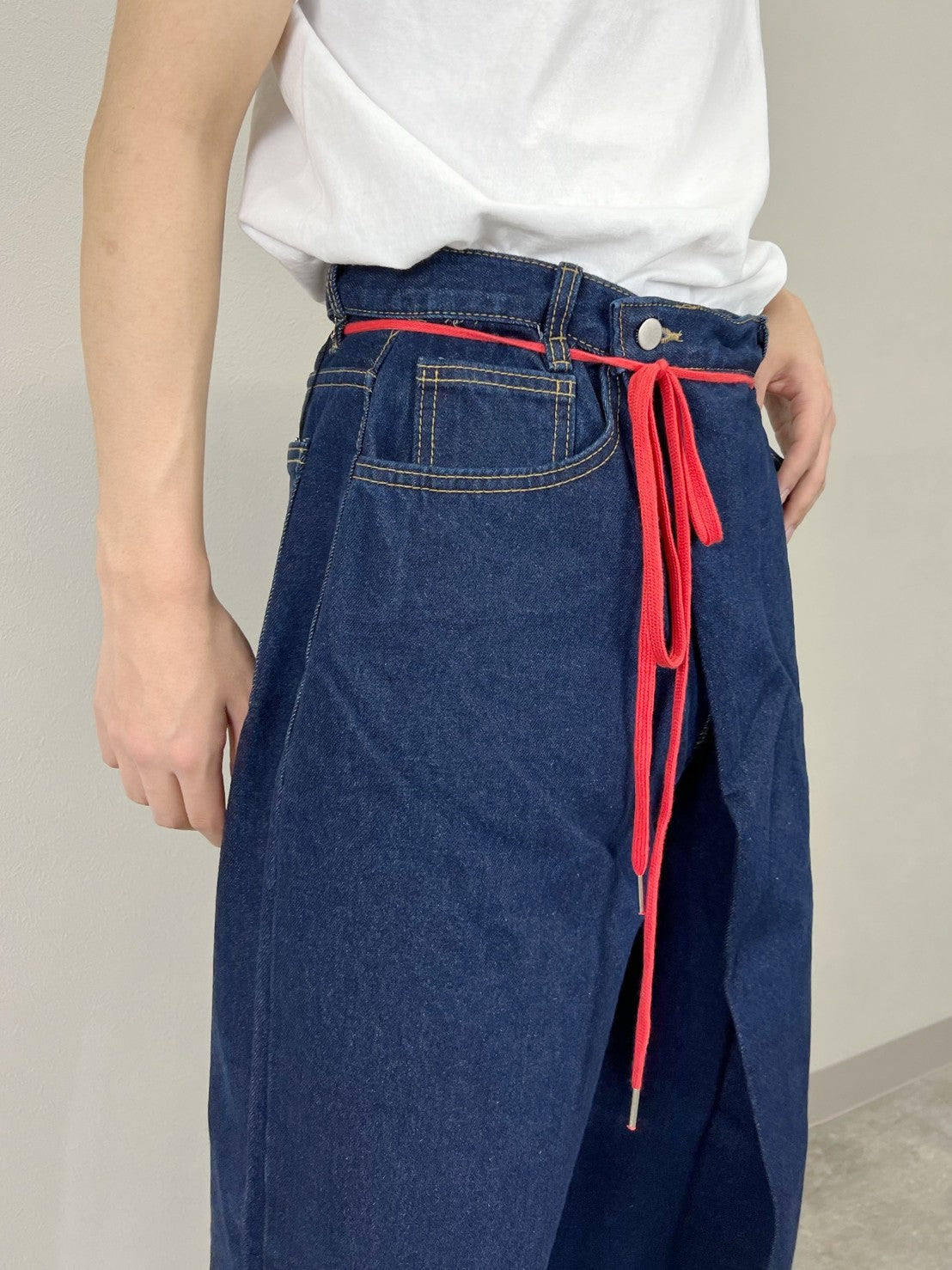 受注制【Chikashitsu +】high waist lap denim pants