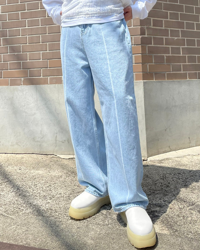 【Chikashitsu +】center breach denim pants (2color)