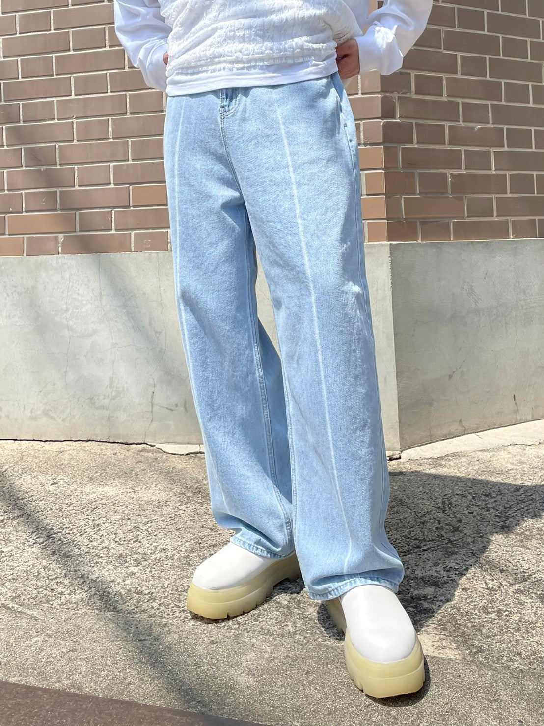 【Chikashitsu +】center breach denim pants (2color)