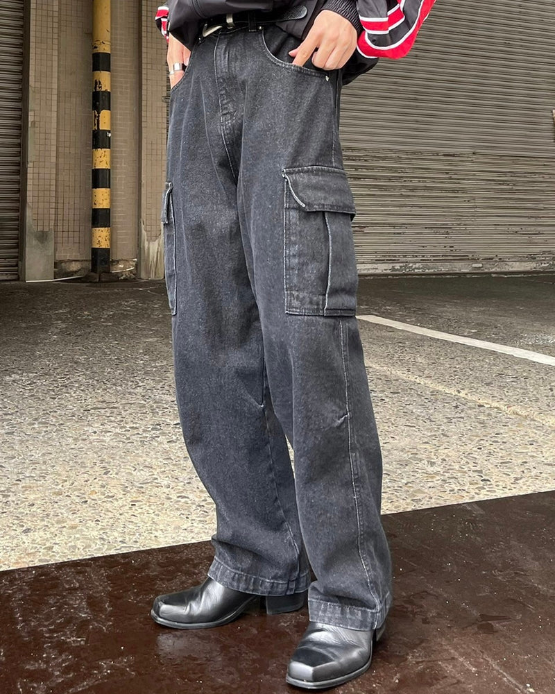 受注制【Chikashitsu +】wide denim cargo pants
