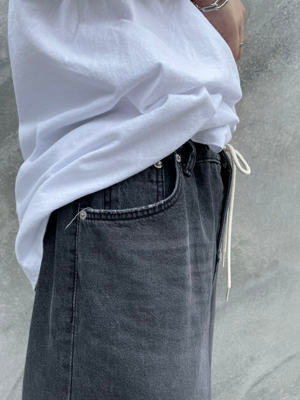 受注制【Chikashitsu +】rope wide denim pants (3color)