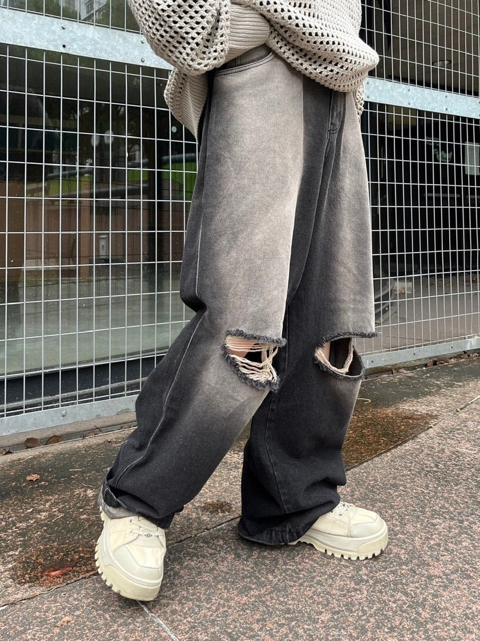 受注制【Chikashitsu +】vintage wash damage denim pants (2color)