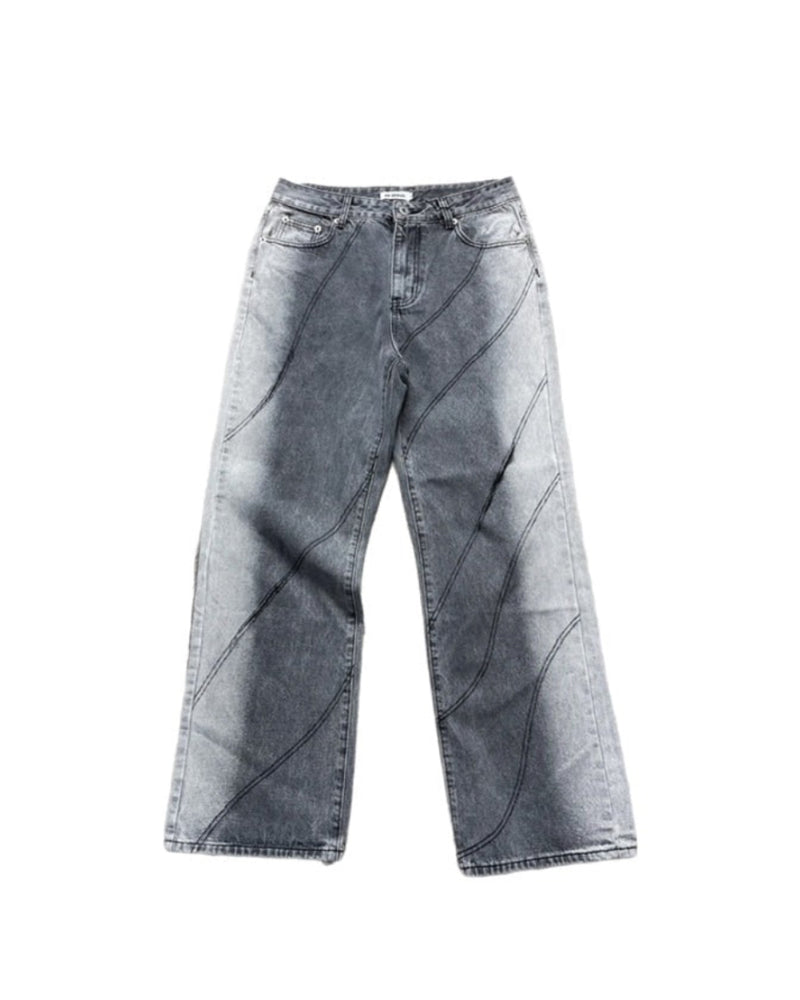 受注制【Chikashitsu +】screw stitch slit denim pants (2color)
