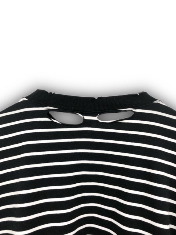 受注制【Never mind the XU】stripe damage long sleeve tee / 【ネバーマインドザエックスユー】ストライプダメージ長袖Ｔシャツ