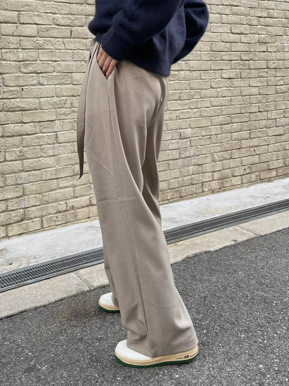 【Chikashitsu +】waist belt tuck slacks (3color)