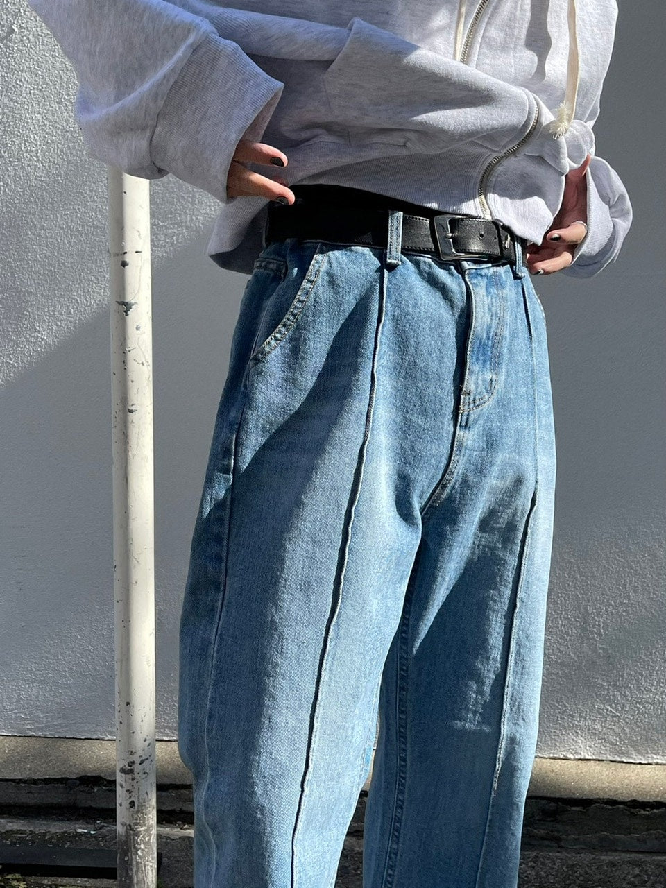 受注制【Chikashitsu +】center press denim pants 2