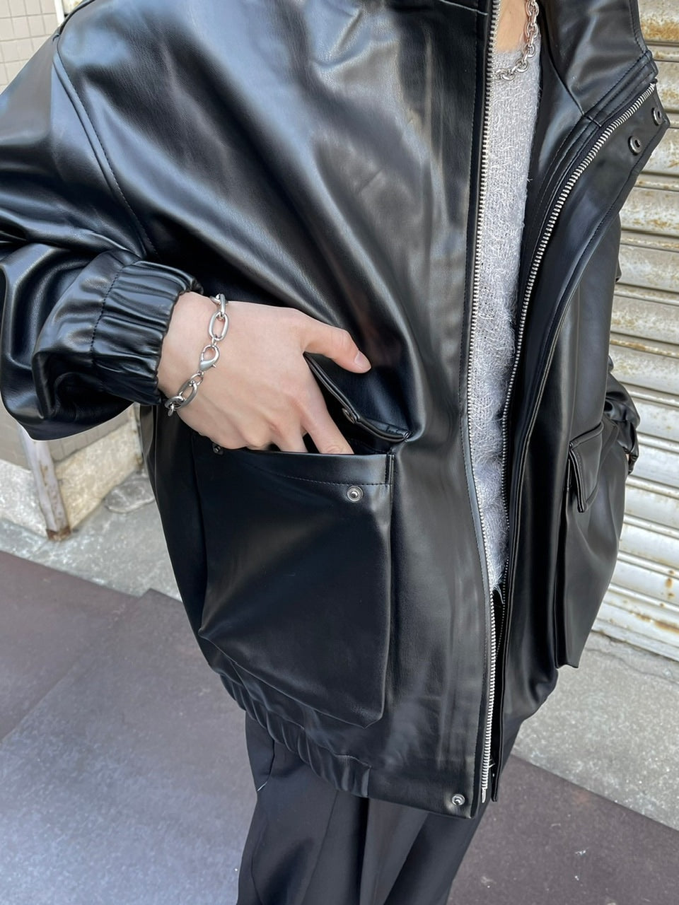 受注制【Chikashitsu +】leather bomber jacket