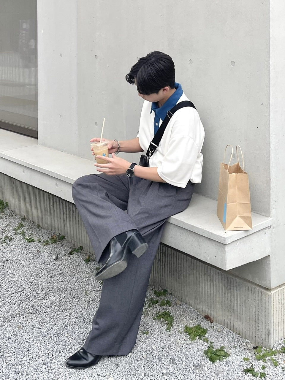 受注制【RENOL】bi-color collar tee (2color)