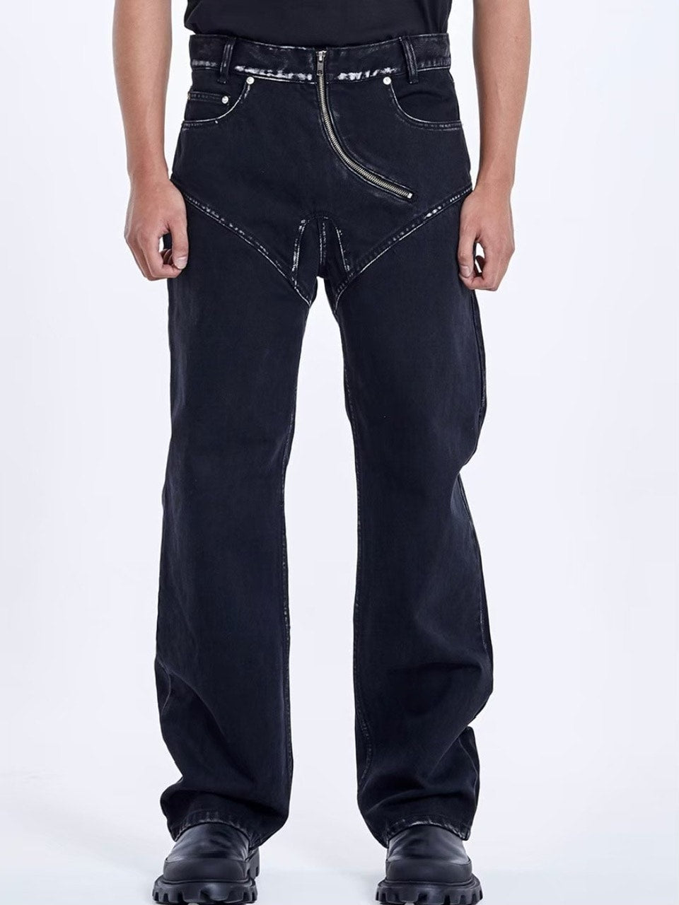 【51percent】Curved zipper denim pants