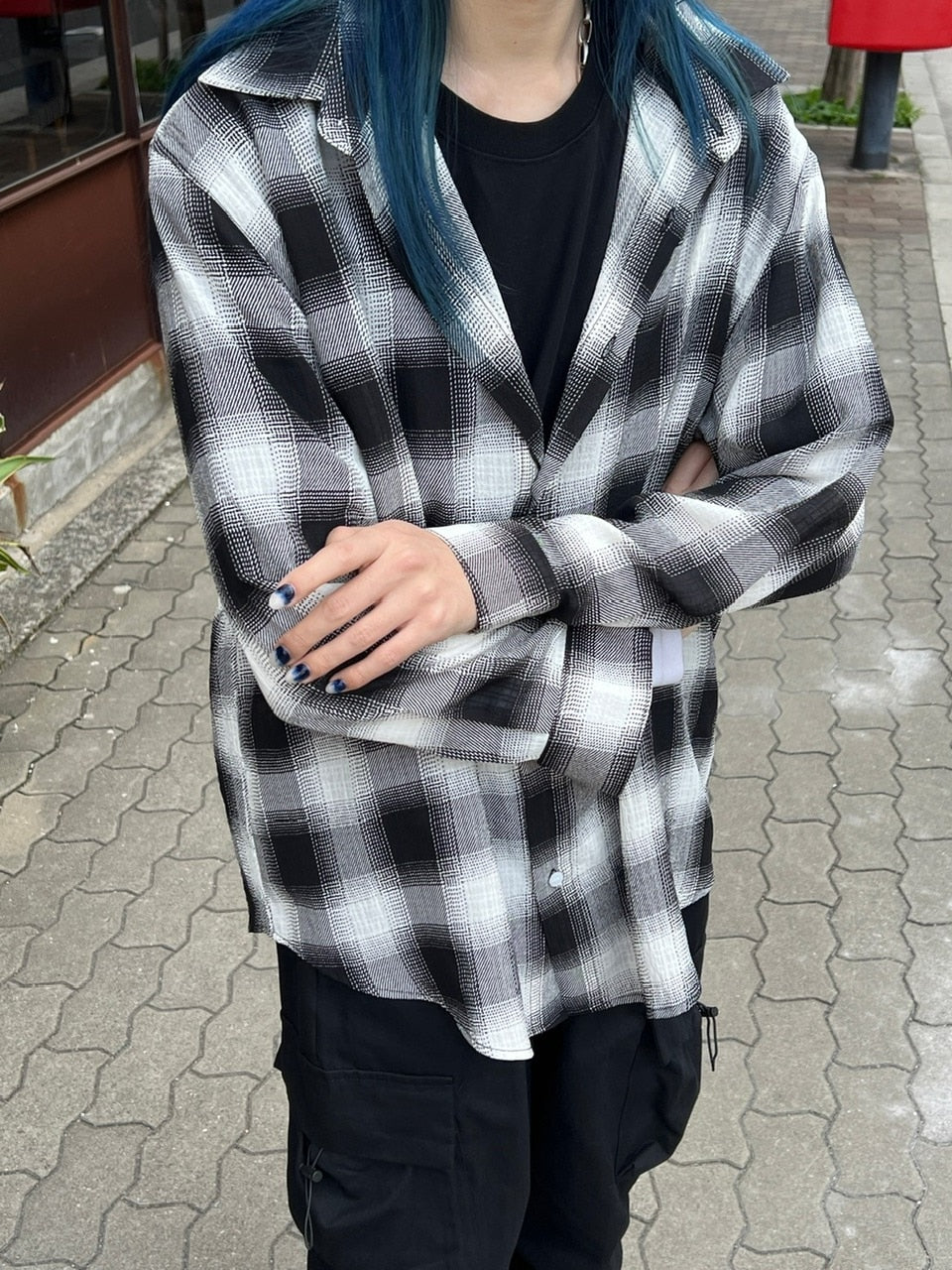 大阪店WEB限定受注制【Chikashitsu +】over fit shadow check shirt (3color)