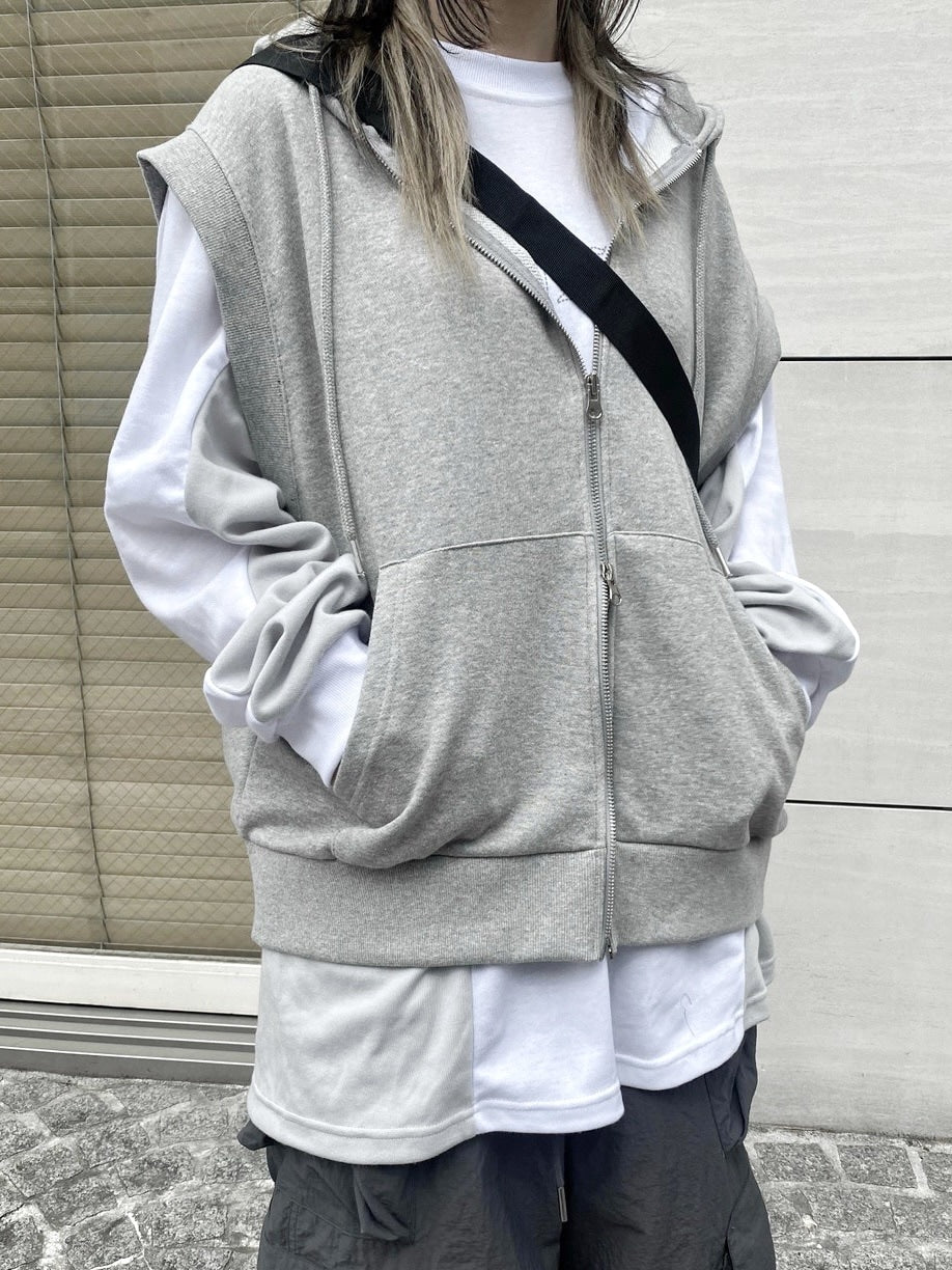 受注制【Never mind the XU】sleeveless zip hoodie (2color)