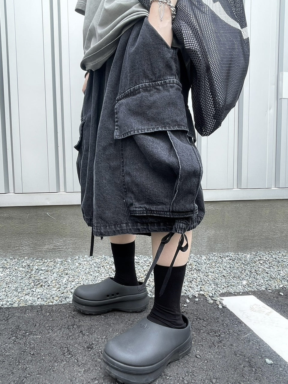 受注制【Never mind the XU】denim wide half pants (2color) / 【ネバーマインドザエックスユー】デニムワイドハーフパンツ