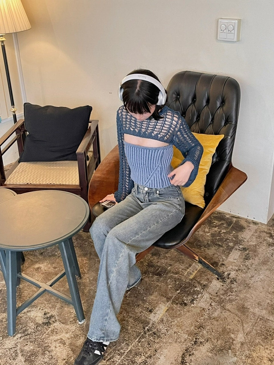 受注制【Chikashitsu + LADIES】waist T line denim pants