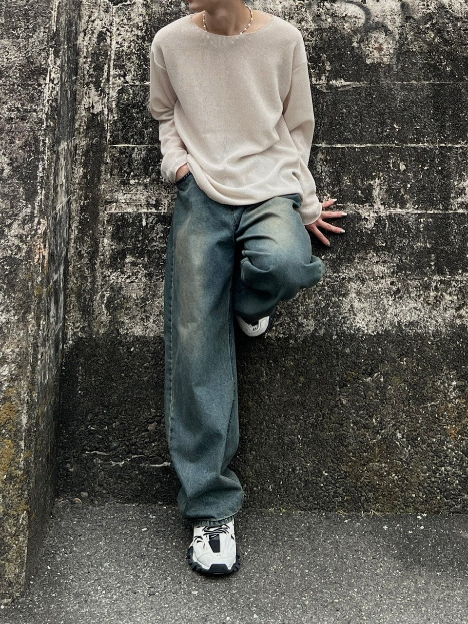 受注制【Chikashitsu +】see-through long sleeve knit (2color) / 【チカシツプラス】シースルー長袖ニット