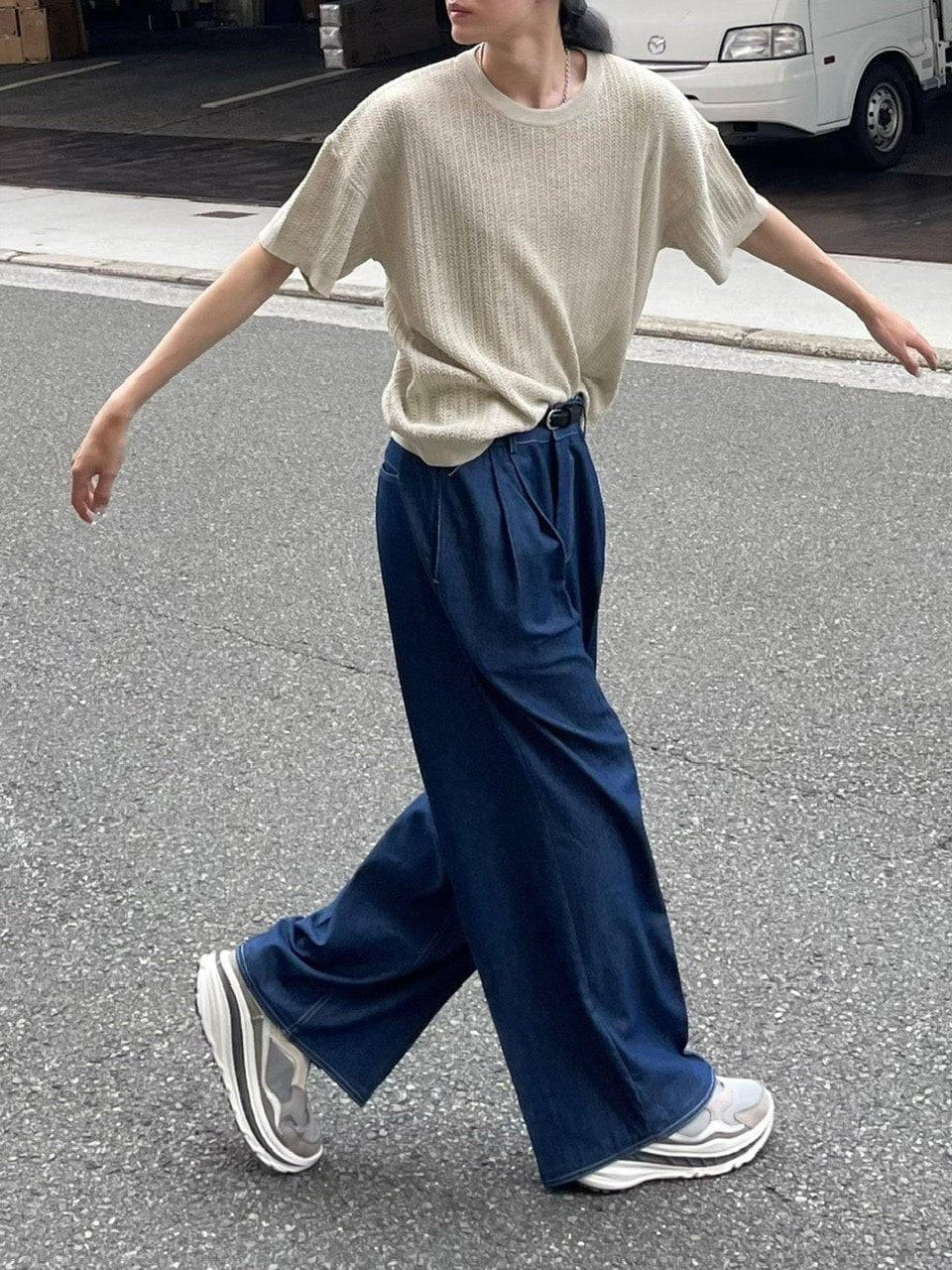 受注制【Chikashitsu +】2tuck denim slacks (2color)