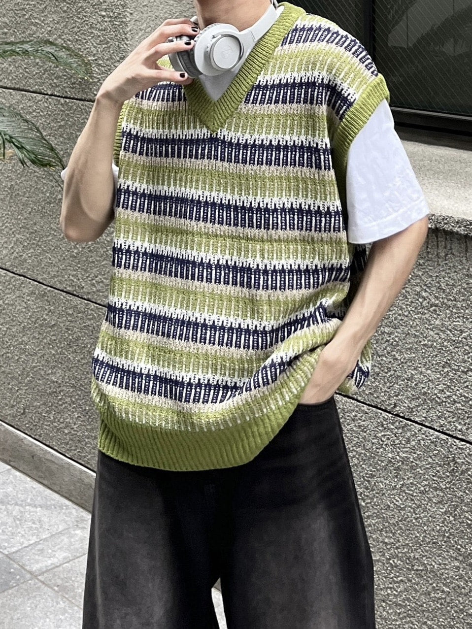 受注制【youll】multi color border knit vest (2color)