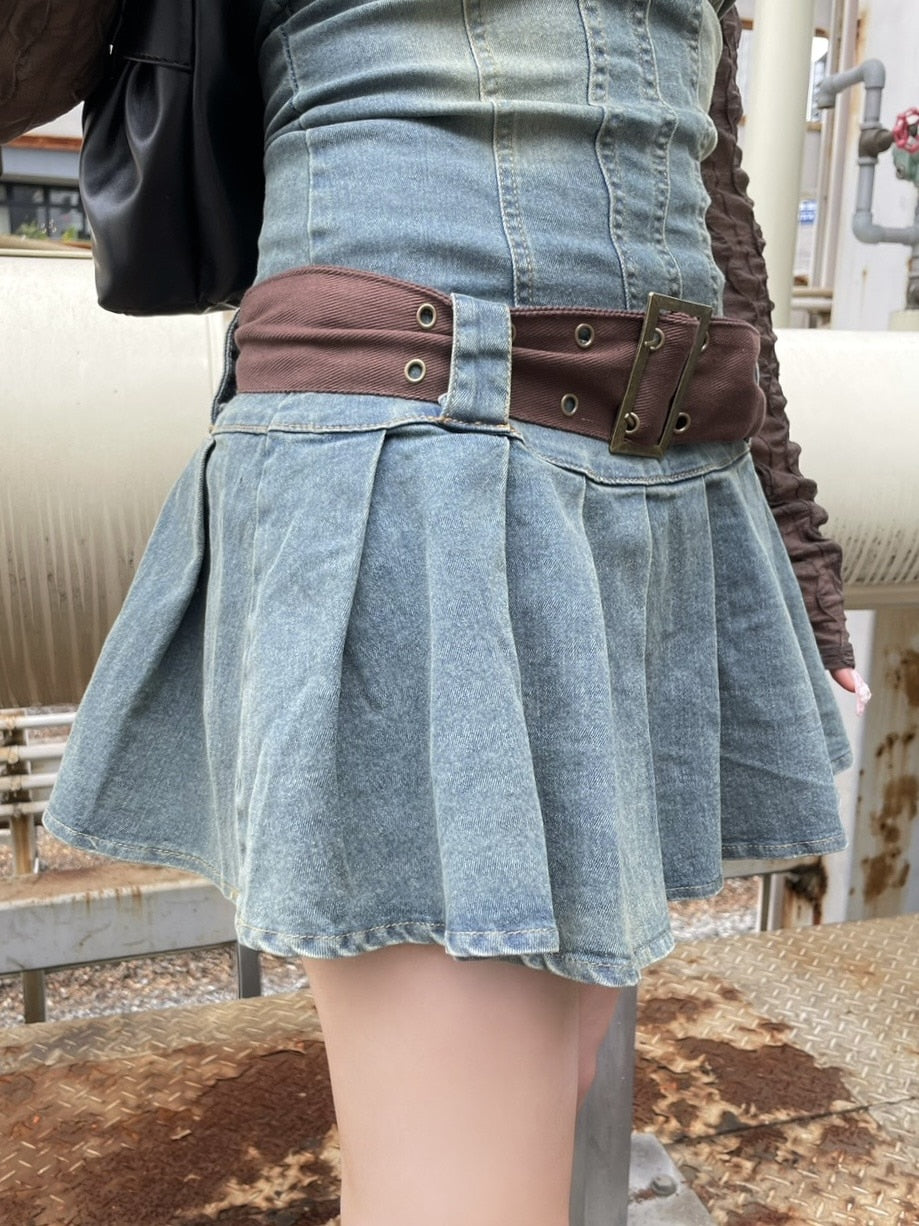 【Never mind the XU】2 belt denim one piece