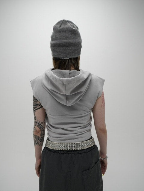 受注制【Never mind the XU】shirring cropped hoodie (2color)