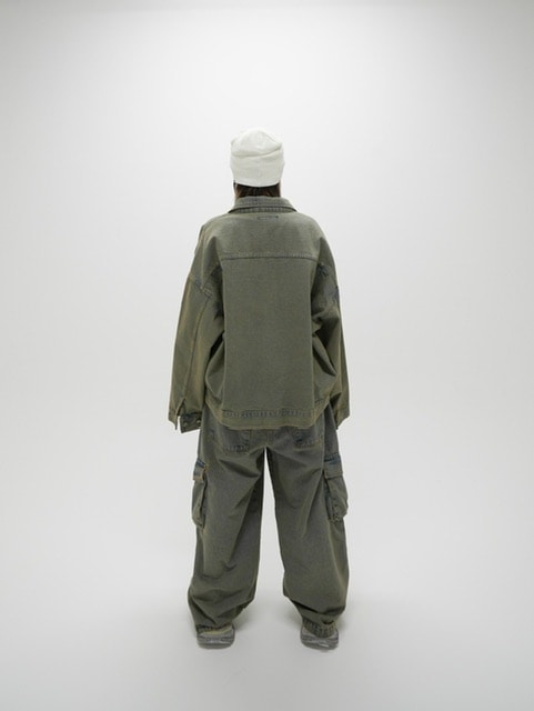 受注制【Never mind the XU】set up washed denim jacket (2color)