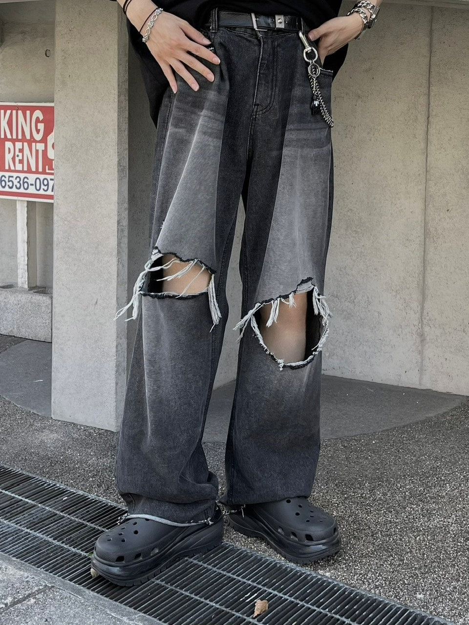 大阪店WEB限定【Chikashitsu +】vintage crash denim pants (2color)