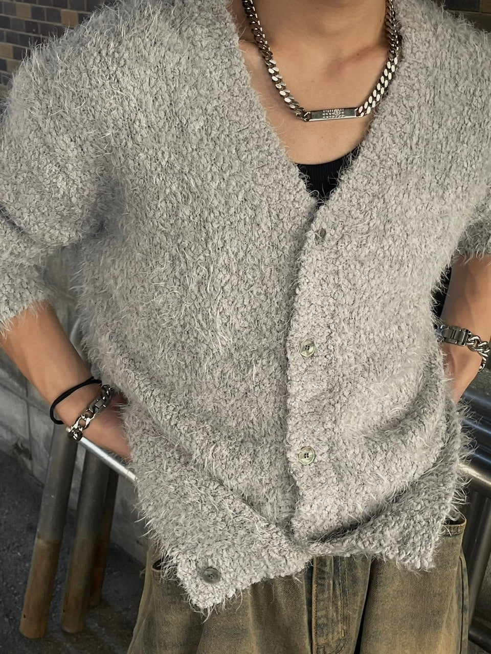 受注制【Chikashitsu +】bookle hairly cardigan (3color) / 【チカシツプラス】バックルヘアリー長袖カーディガン