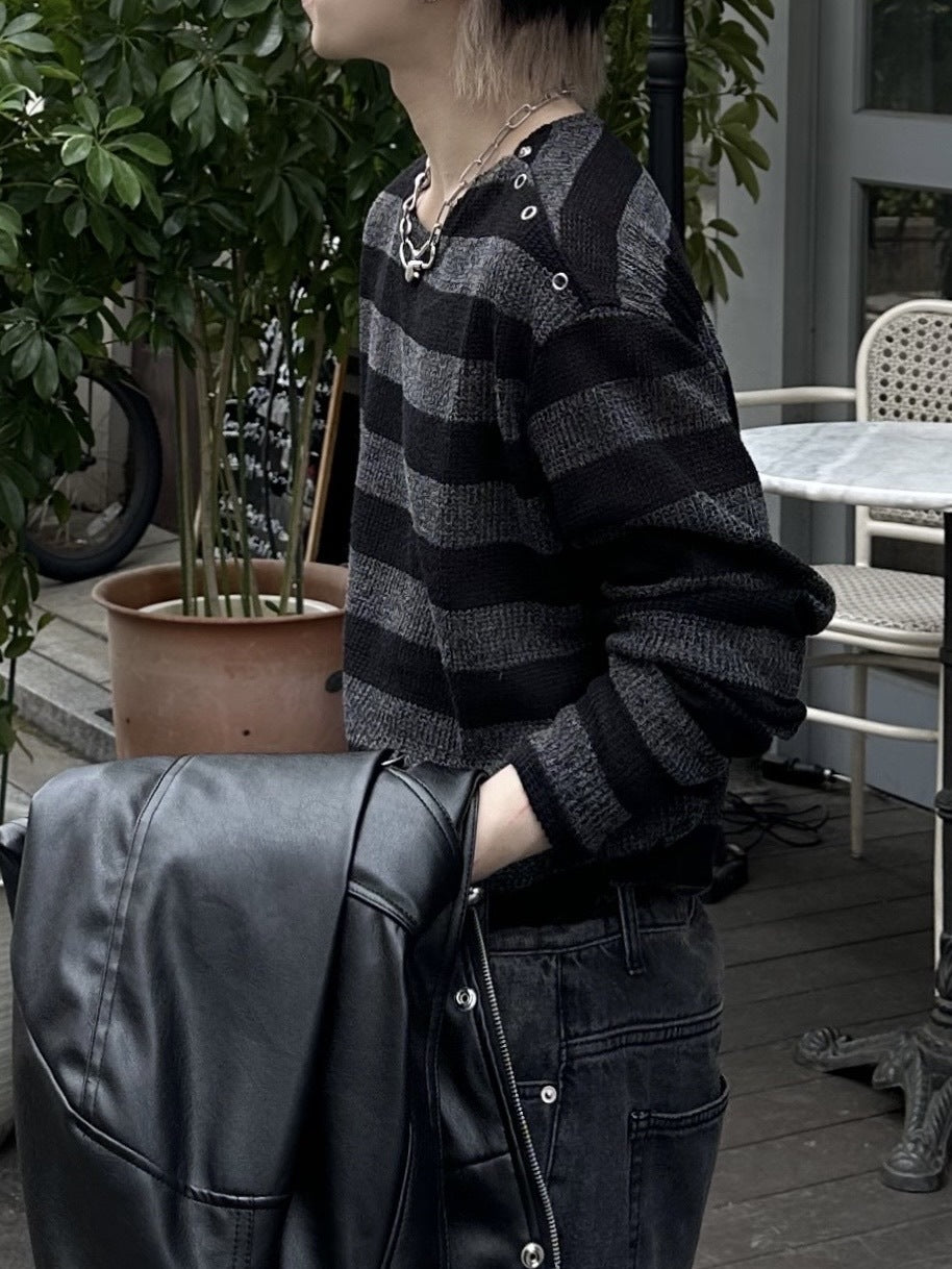 大阪店WEB限定受注制【Chikashitsu +】shoulder snap border knit (2color)