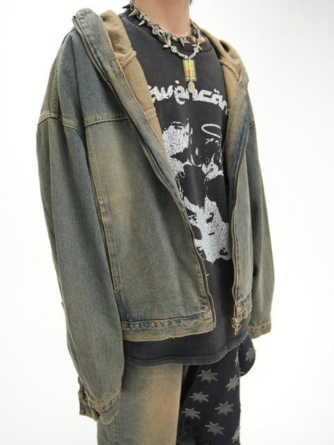 受注制【Never mind the XU】setup denim jacket (2color) / 【ネバーマインドザエックスユー】セットアップフードジップアップパーカーデニム長袖ジャケット
