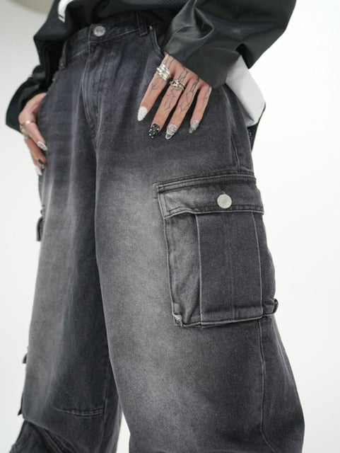 受注制【Never mind the XU】pocket cargo denim pants (2color) / 【ネバーマインドザエックスユー】ポケットカーゴワイドデニムパンツ