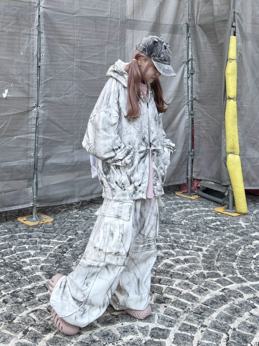 【Never mind the XU】dirty washing zip up hoodie (2color) / 【ネバーマインドザエックスユー】ダーティーウォッシング長袖ジップアップパーカー