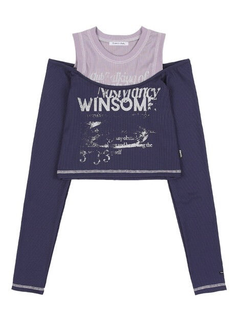 【FANCY CLUB】WINSOME OFF SHOULDER HALTERNECK CROP TEE / 【ファンシークラブ】オフショルダーホルターネッククロップ長袖Tシャツ