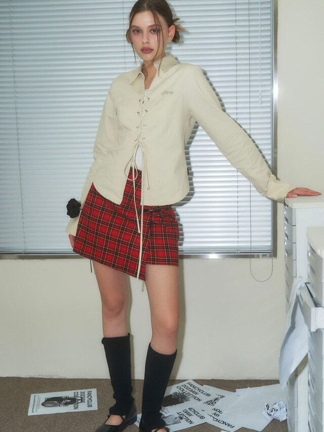 【FANCY CLUB】CHECK BUCKLE WRAP SKIRT / 【ファンシークラブ】チェックバックルラップミニスカート